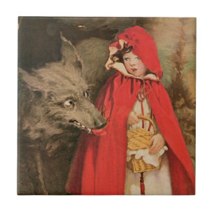Azulejo De Cerâmica Vintage Chapeuzinho Vermelho e Lobo Mau