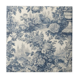Azulejo De Cerâmica Vintage chic Blue toile de jouy monograma