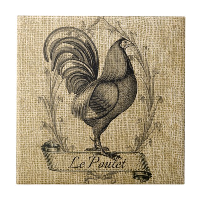Azulejo De Cerâmica Vintage Chicken Burlap (Frente)