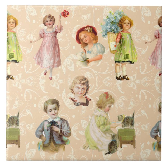 Azulejo De Cerâmica Vintage Children (Frente)