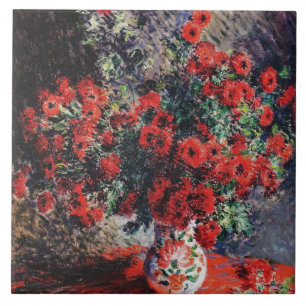 Azulejo De Cerâmica Vintage Claude Monet Red Chrysanthemum