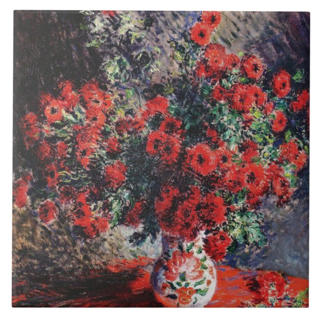 Azulejo De Cerâmica Vintage Claude Monet Red Chrysanthemums (Frente)