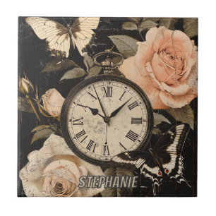 Azulejo De Cerâmica Vintage Compass & Butterfly - Papel Russo (5)