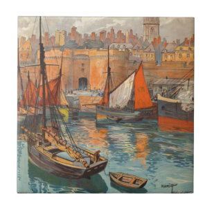 Azulejo De Cerâmica Vintage Cote d'Emeraude Santo Malo Port Turismo