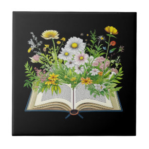 Azulejo De Cerâmica Vintage Cottagecore design com flores silvestres
