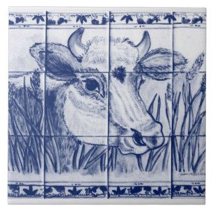 Azulejo De Cerâmica Vintage Cow Blue Art Dedham Delft Trivet