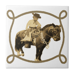 Azulejo De Cerâmica Vintage cowboy ocidental em cavalos