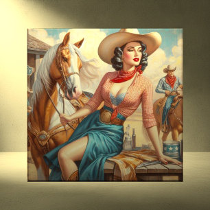 Azulejo De Cerâmica Vintage Cowgirl