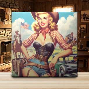 Azulejo De Cerâmica Vintage Cowgirl Pin Up