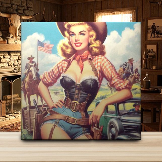 Azulejo De Cerâmica Vintage Cowgirl Pin Up (Criador carregado)