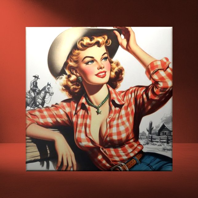 Azulejo De Cerâmica Vintage Cowgirl Pin Up (Criador carregado)