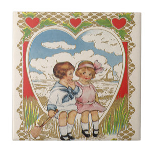 Azulejo De Cerâmica Vintage Crianças Dias de os namorados Vitorianas n