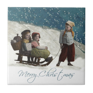 Azulejo De Cerâmica Vintage Crianças Dormem Natal