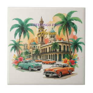 Azulejo De Cerâmica Vintage Cuba Viagem - Saudações De Havana