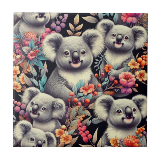 Azulejo De Cerâmica Vintage Cute Koala Pintura (Frente)
