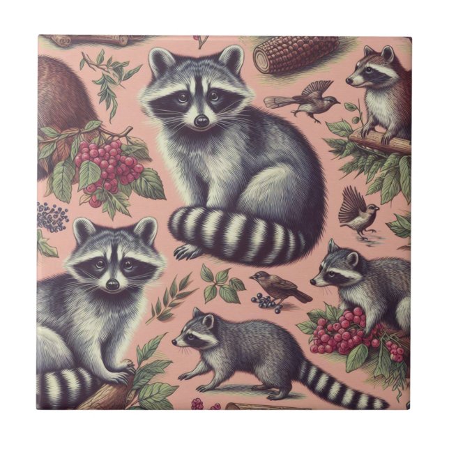 Azulejo De Cerâmica Vintage Cute Racoon (Frente)