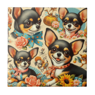 Azulejo De Cerâmica Vintage Cute Seamless Chihuahua