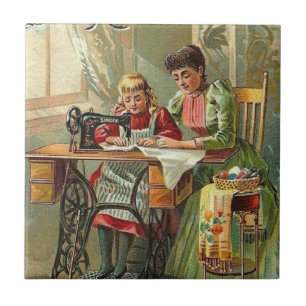 Azulejo De Cerâmica Vintage da Máquina de Costura Cantora "A Primeira