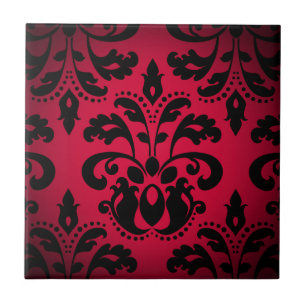 Azulejo De Cerâmica Vintage damask gótico preto e vermelho
