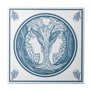 Azulejo De Cerâmica Vintage Delft Blue Art Nouveau Duas Mulheres Rosto