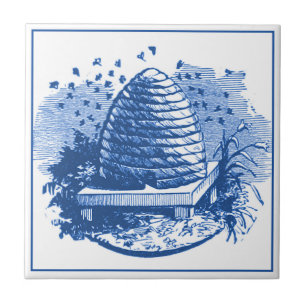Azulejo De Cerâmica Vintage Delft Blue Art Nouveau Honeybee Hive