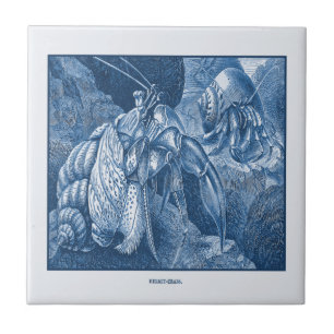 Azulejo De Cerâmica Vintage Delft Blue NMaritime Hermit Crabs Etching