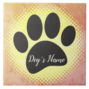 Azulejo De Cerâmica Vintage Dog Paw Print Com Nome Personalizado