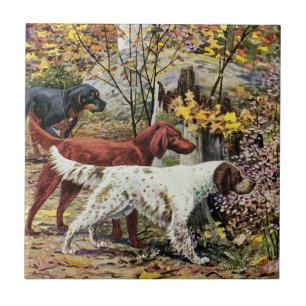 Azulejo De Cerâmica Vintage Dogs Setter Trio
