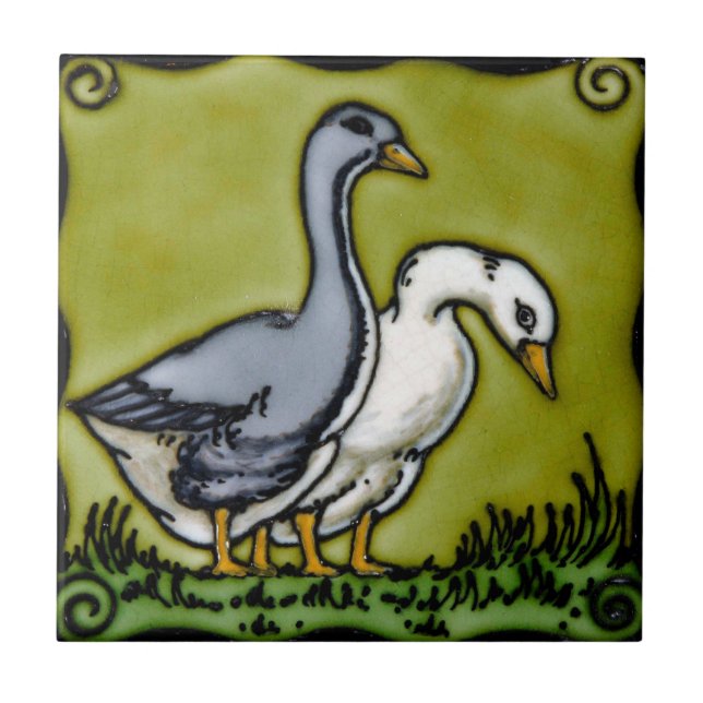 Azulejo De Cerâmica Vintage Dois Patos (Frente)