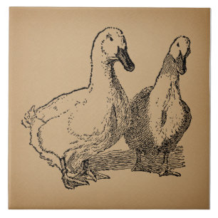 Azulejo De Cerâmica Vintage Duck Art Two Ducks Illustration