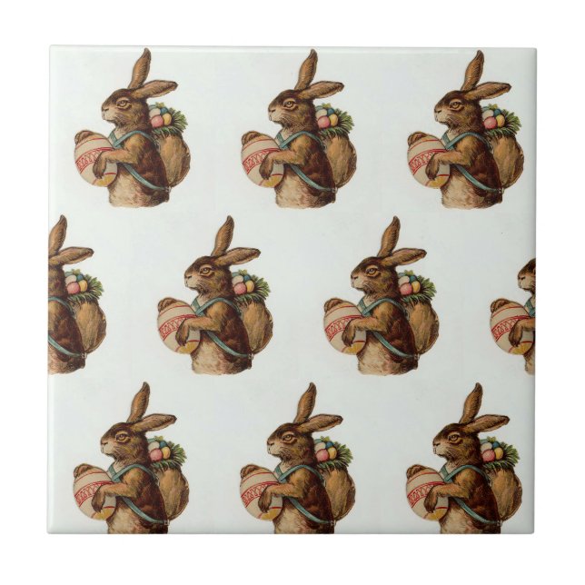 Azulejo De Cerâmica Vintage Easter Bunny com ovos (Frente)