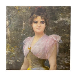 Azulejo De Cerâmica Vintage Edwardian Lady in Pink Portrait