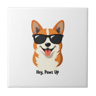 Azulejo De Cerâmica Vintage Ei, Patas para Cima Corgi com Óculos de So