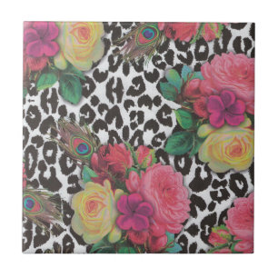 Azulejo De Cerâmica vintage elegante flores cheetah paciock floral