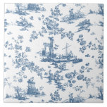 Azulejo De Cerâmica Vintage English Floral Toile de Jouy-Blue<br><div class="desc">Linda e sem costura padrão de jouy adaptado a partir de uma placa comercial inglesa gravada design por John Munns cerca de 1770 com ruínas clássicas,  portos marítimos,  pastores e terras florais. Azul sobre fundo branco.</div>