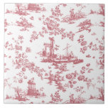 Azulejo De Cerâmica Vintage English Floral Toile de Jouy-Pink<br><div class="desc">Linda e sem costura padrão de jouy adaptado a partir de uma placa comercial inglesa gravada design por John Munns cerca de 1770 com ruínas clássicas,  portos marítimos,  pastores e terras florais. Rosa em fundo branco.</div>