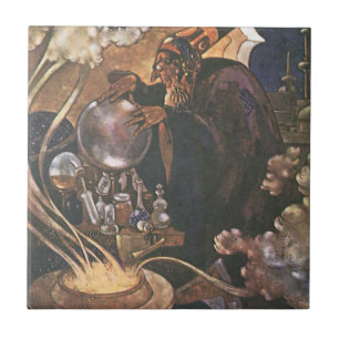 Azulejo De Cerâmica Vintage Fairy Tale, Aladdin e Lâmpada Mágica