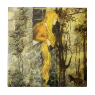 Azulejo De Cerâmica Vintage Fairy Tale, Rapunzel com Cabelo Longo