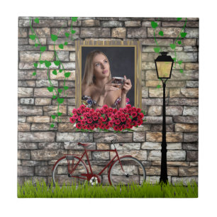 Azulejo De Cerâmica Vintage Fairytale Bicycle Rosa Girly Photo Frame