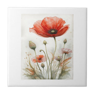 Azulejo De Cerâmica Vintage Farmhouse Decor Red Poppy Garden Flor