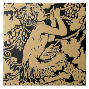 Azulejo De Cerâmica Vintage Faun com flauta na vinha