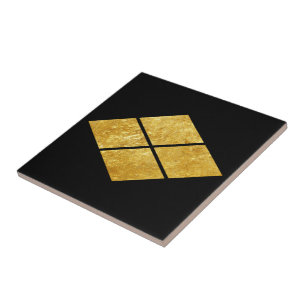 Azulejo De Cerâmica Vintage Faux Dourada Takeda Japão Mon Vetor Art