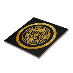 Azulejo De Cerâmica Vintage Faux Dourado Ikko Ikki Japão Mon Graphic