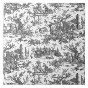 Azulejo De Cerâmica Vintage Fazenda russa Francês Toile-Black & White
