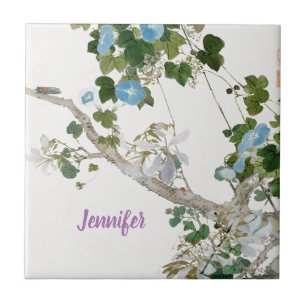 Azulejo De Cerâmica Vintage Floral Asiático Estilo Pastel Cores Nome