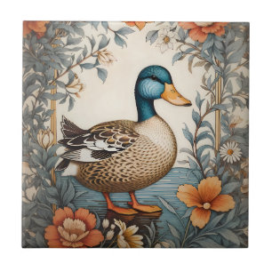 Azulejo De Cerâmica Vintage Floral do Pato de Corte Elegante