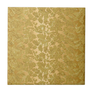 Azulejo De Cerâmica Vintage Floral Dourado Monocromático