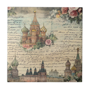 Azulejo De Cerâmica Vintage Floral Moscou Trabalho de arte - Script ma