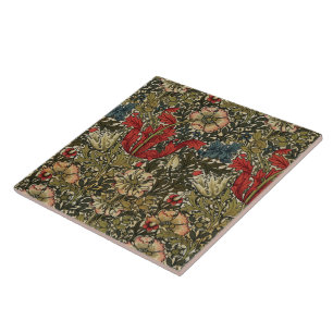 Azulejo De Cerâmica Vintage Floral Padrão Verde Azul Branco