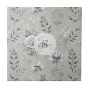 Azulejo De Cerâmica Vintage Floral Patterno sobre a Cinza russa